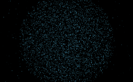 A particle field dispersing, gathering into a hexagon, morphing into a spirograph, and dispersing again